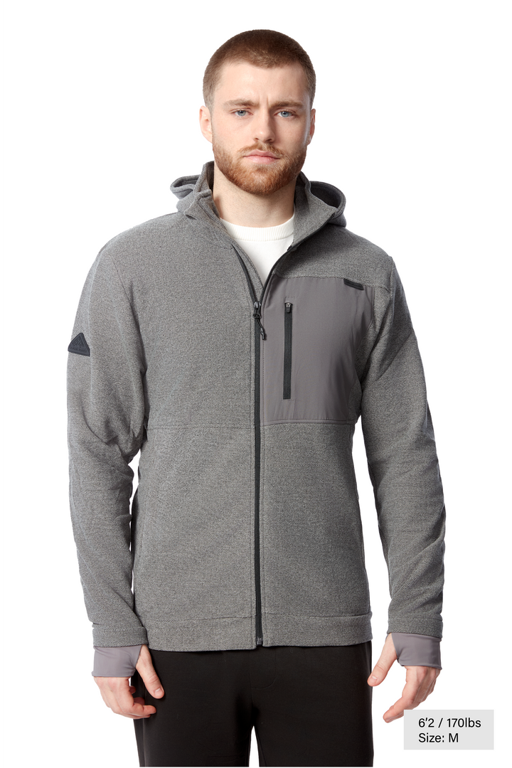MEN'S FLEECE FULL ZIP SWEATER, GREY HEATHER