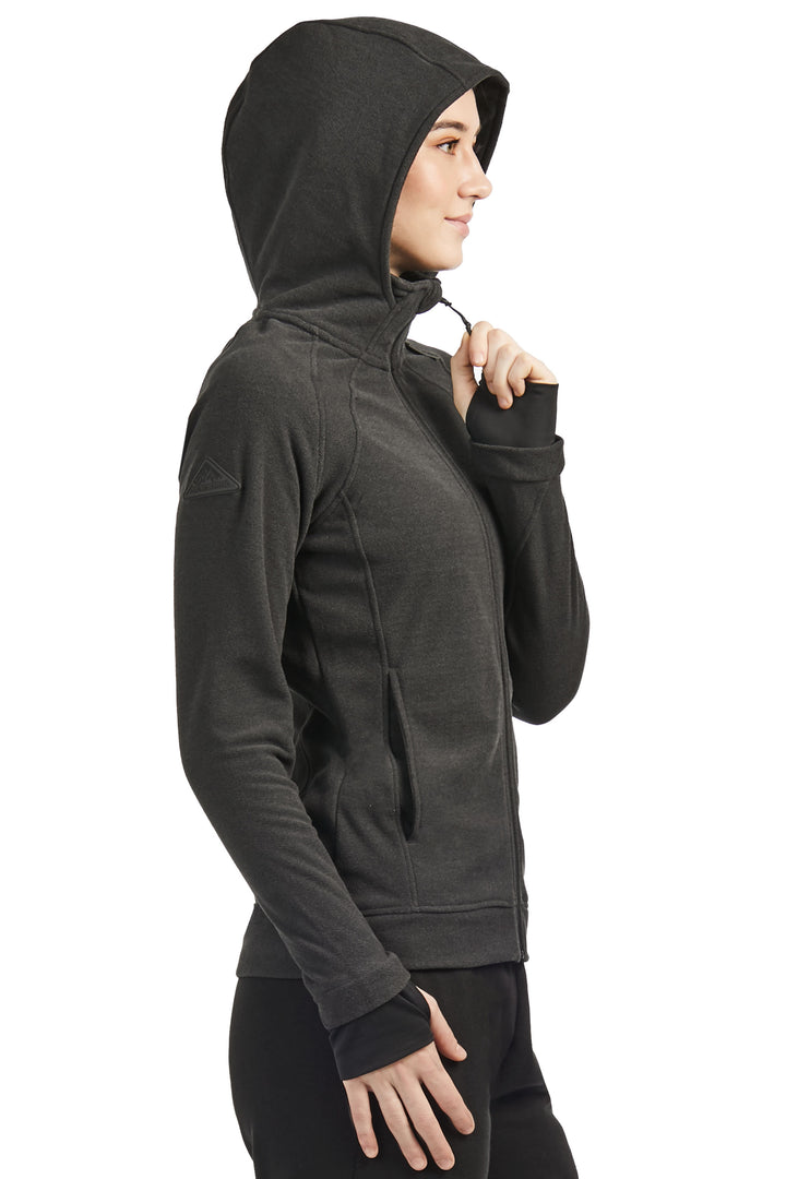 WOMEN'S FLEECE FULL ZIP SWEATER, BLACK HEATHER