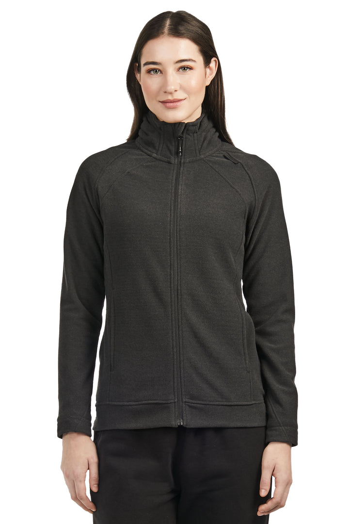WOMEN'S FLEECE FULL ZIP SWEATER, BLACK HEATHER