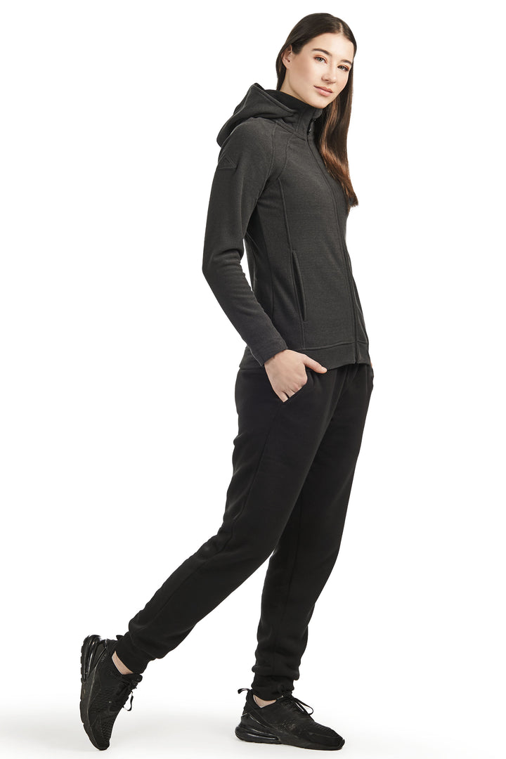 WOMEN'S FLEECE FULL ZIP SWEATER, BLACK HEATHER