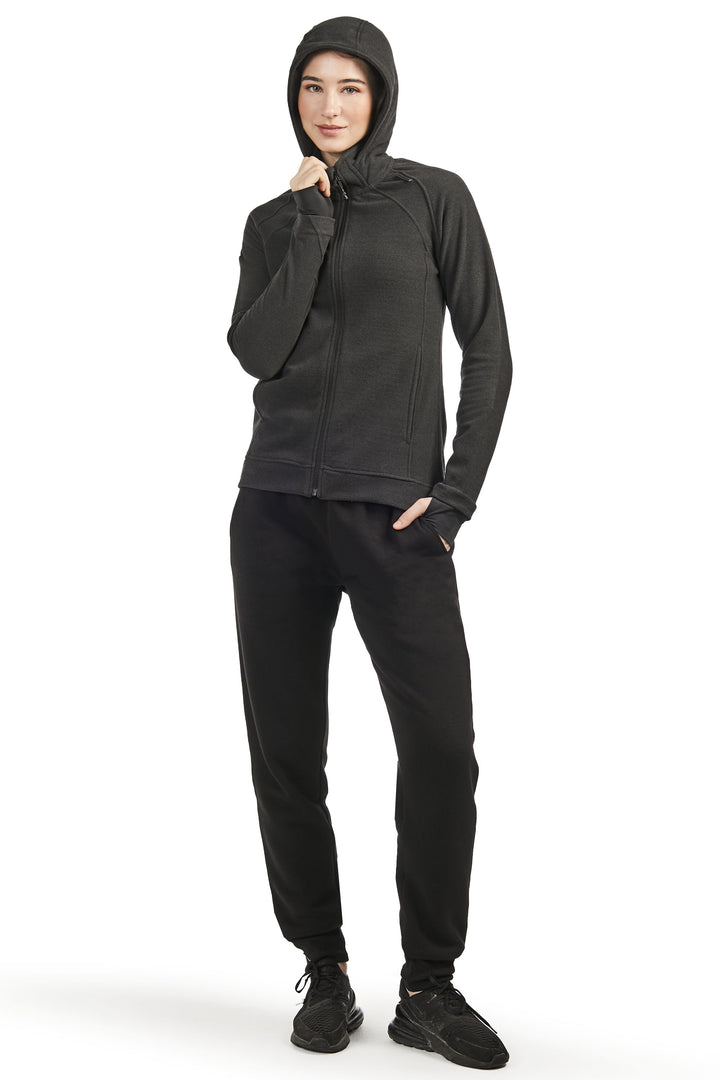 WOMEN'S FLEECE FULL ZIP SWEATER, BLACK HEATHER