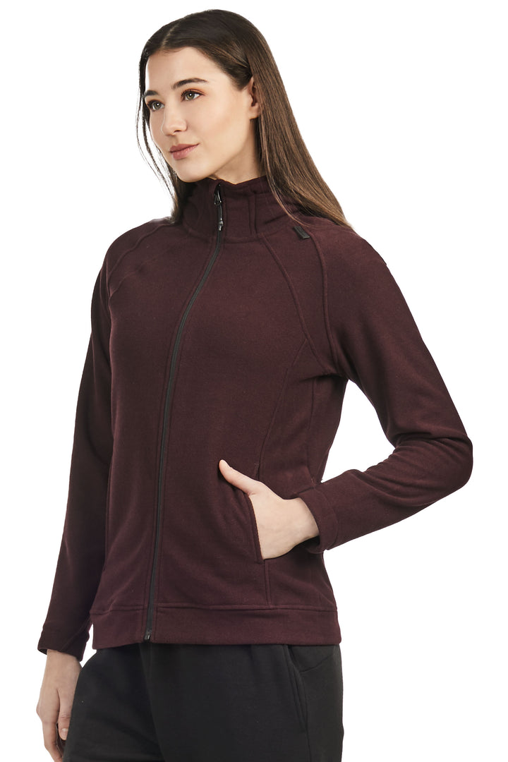 WOMEN'S FLEECE FULL ZIP SWEATER, GRAPE HEATHER