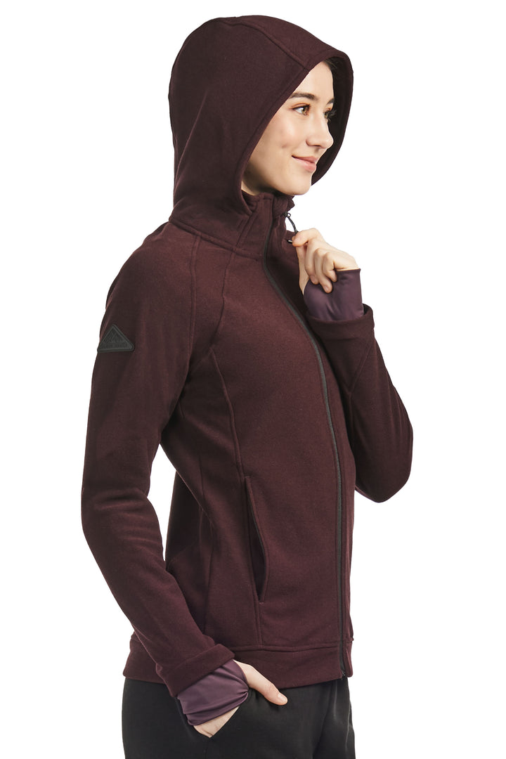 WOMEN'S FLEECE FULL ZIP SWEATER, GRAPE HEATHER