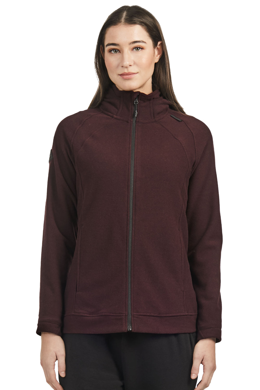 WOMEN'S FLEECE FULL ZIP SWEATER, GRAPE HEATHER