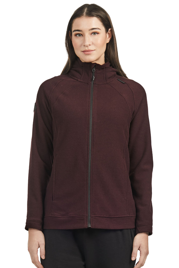 WOMEN'S FLEECE FULL ZIP SWEATER, GRAPE HEATHER