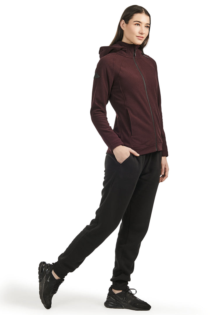 WOMEN'S FLEECE FULL ZIP SWEATER, GRAPE HEATHER