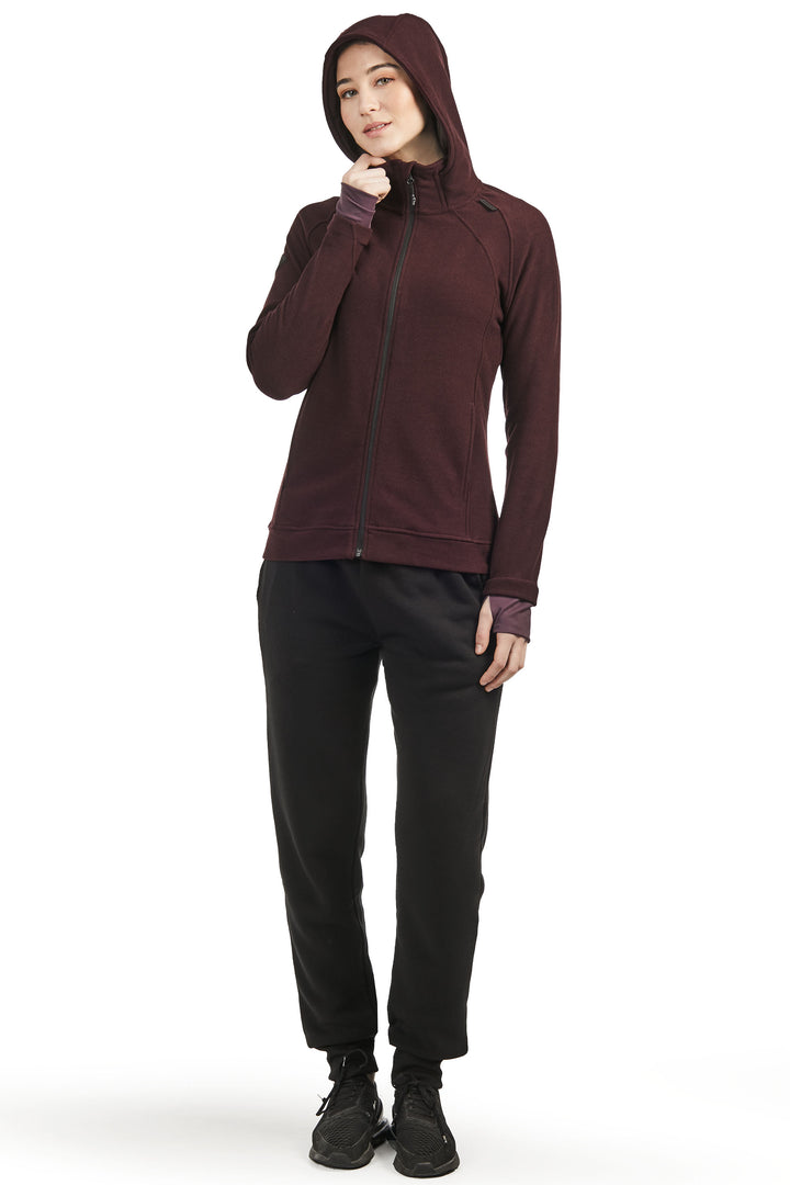 WOMEN'S FLEECE FULL ZIP SWEATER, GRAPE HEATHER