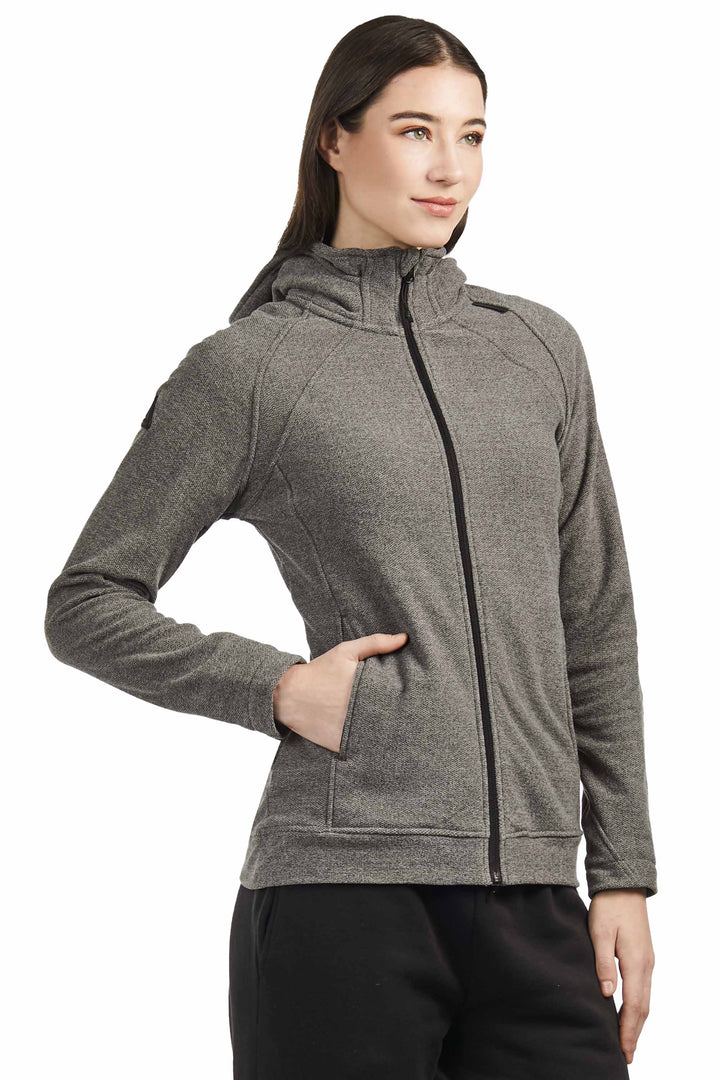WOMEN'S FLEECE FULL ZIP SWEATER, GREY HEATHER