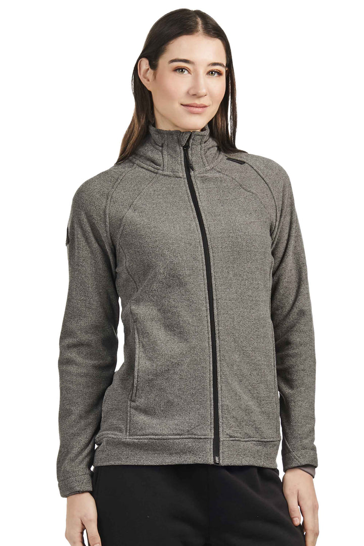 WOMEN'S FLEECE FULL ZIP SWEATER, GREY HEATHER