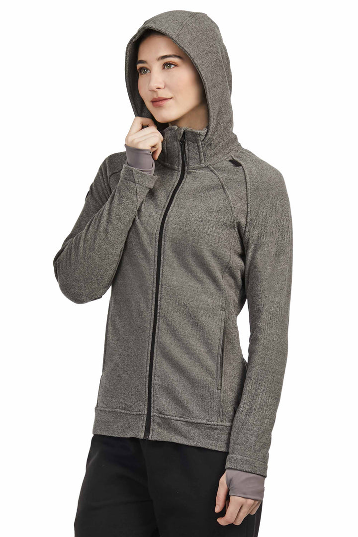 WOMEN'S FLEECE FULL ZIP SWEATER, GREY HEATHER