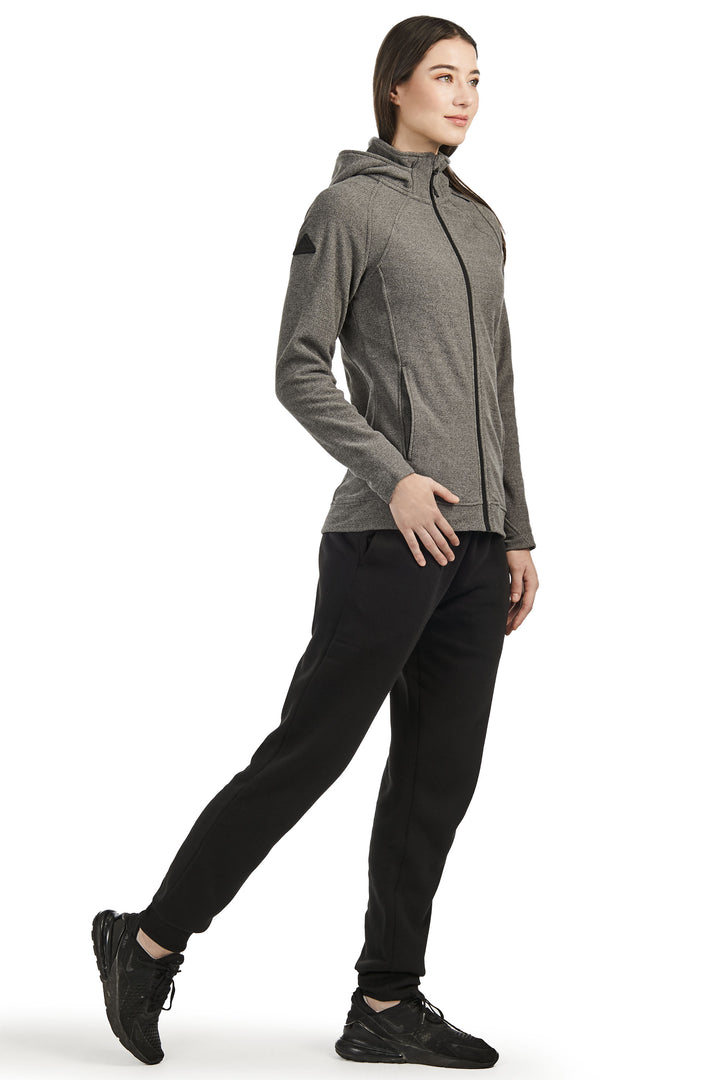 WOMEN'S FLEECE FULL ZIP SWEATER, GREY HEATHER