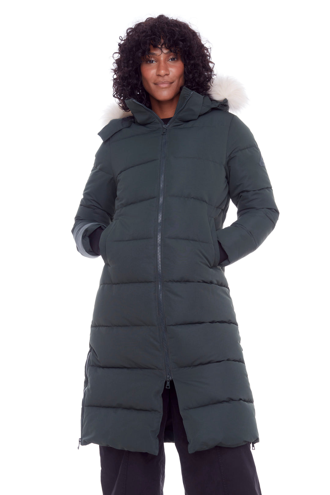 KLUANE | WOMEN'S VEGAN DOWN (RECYCLED) ULTRA LONG LENGTH PARKA, FOREST GREEN