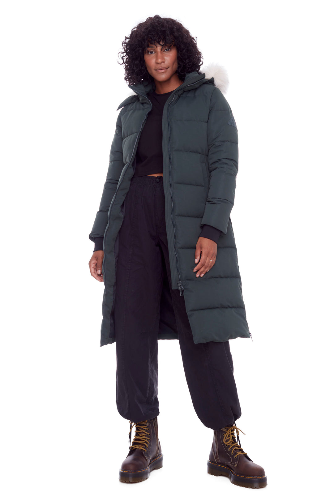 KLUANE | WOMEN'S VEGAN DOWN (RECYCLED) ULTRA LONG LENGTH PARKA, FOREST GREEN