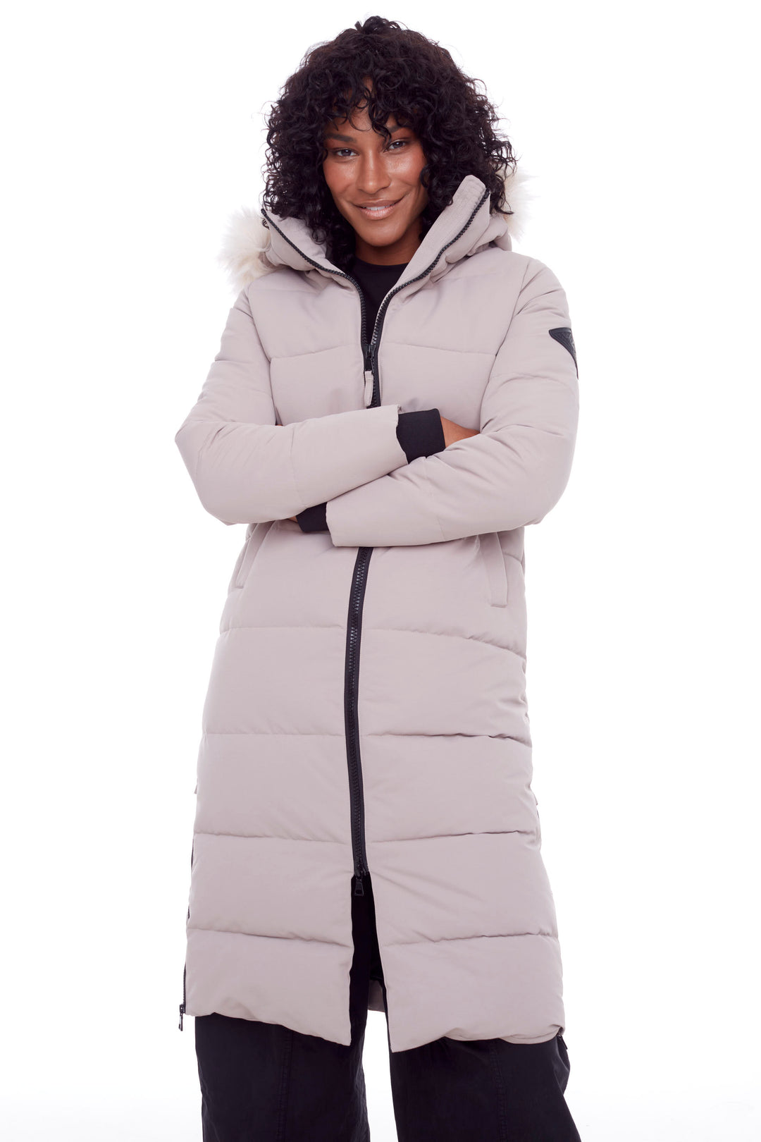 KLUANE | WOMEN'S VEGAN DOWN (RECYCLED) ULTRA LONG LENGTH PARKA, LIGHT TAUPE