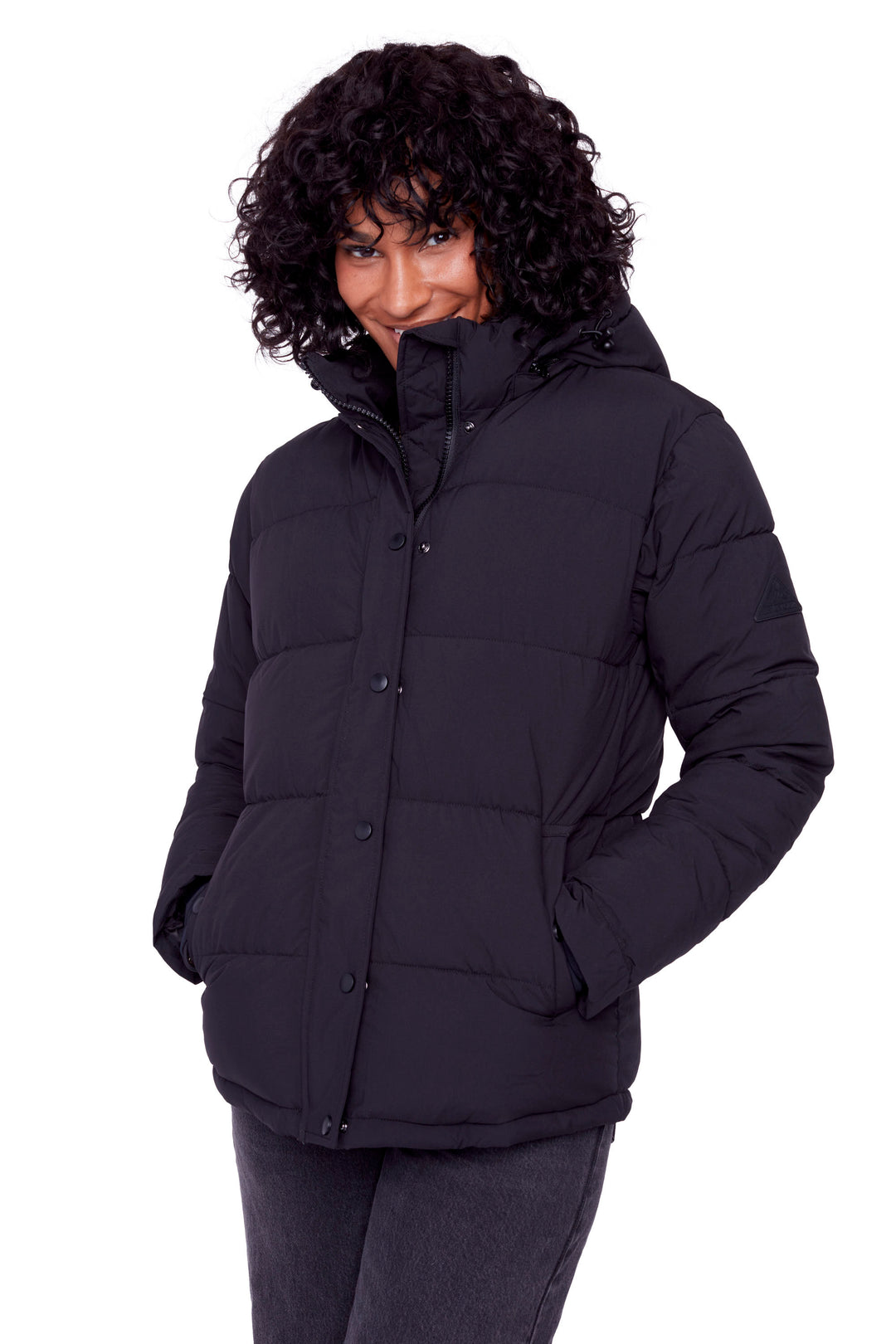 FORILLON | WOMEN'S VEGAN DOWN (RECYCLED) SHORT QUILTED PUFFER JACKET, BLACK