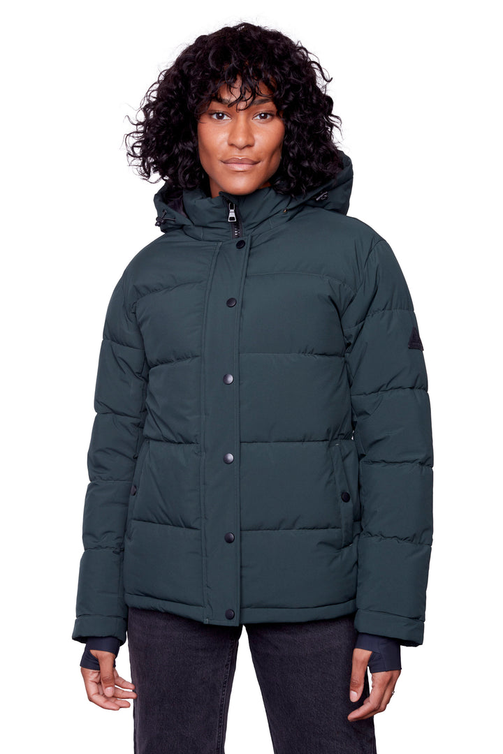 FORILLON | WOMEN'S VEGAN DOWN (RECYCLED) SHORT QUILTED PUFFER JACKET, DEEP GREEN