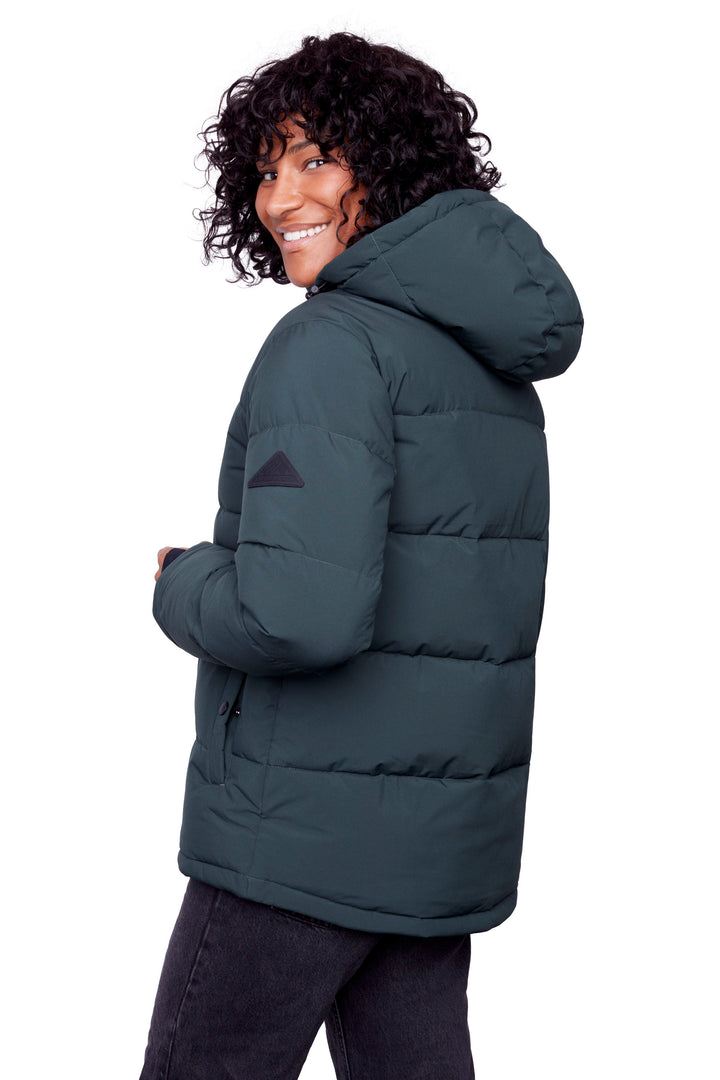 FORILLON | WOMEN'S VEGAN DOWN (RECYCLED) SHORT QUILTED PUFFER JACKET, DEEP GREEN