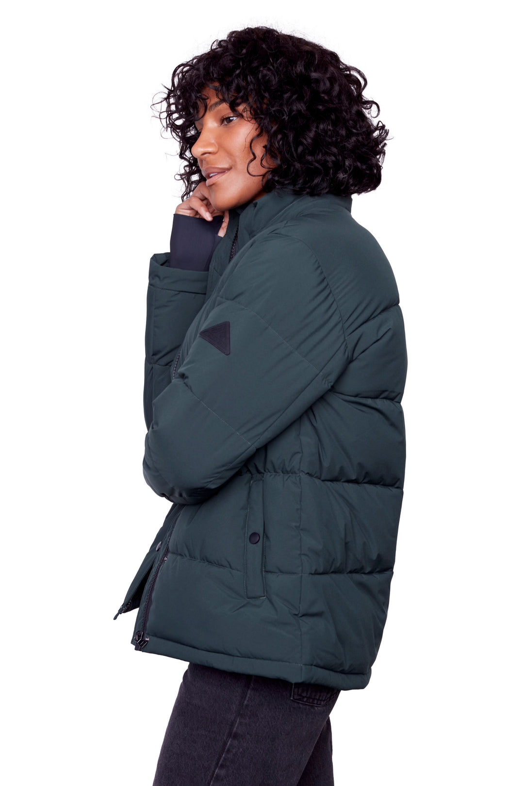 FORILLON | WOMEN'S VEGAN DOWN (RECYCLED) SHORT QUILTED PUFFER JACKET, DEEP GREEN