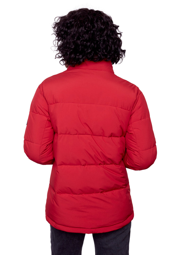 FORILLON | WOMEN'S VEGAN DOWN (RECYCLED) SHORT QUILTED PUFFER JACKET, DEEP RED