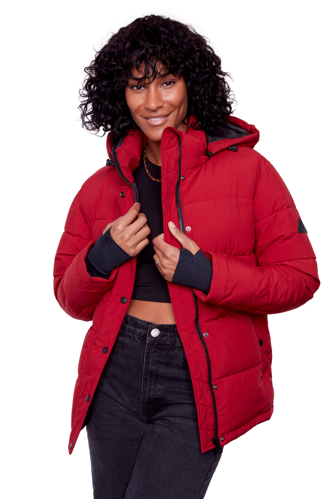 FORILLON | WOMEN'S VEGAN DOWN (RECYCLED) SHORT QUILTED PUFFER JACKET, DEEP RED