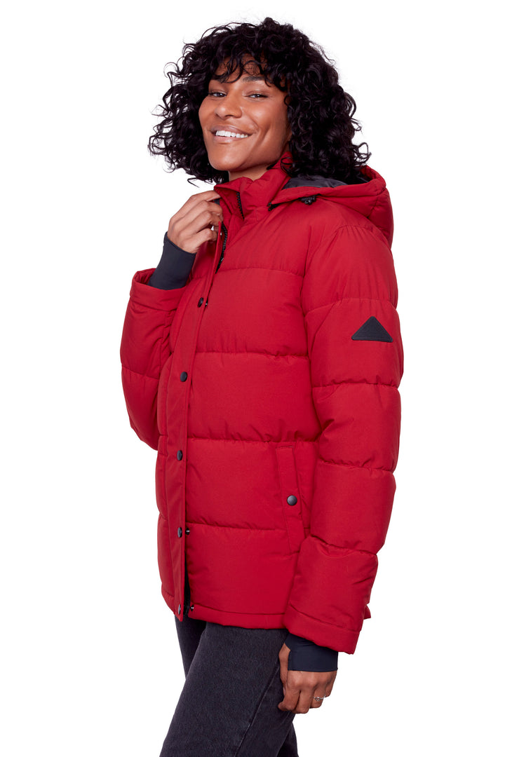 FORILLON | WOMEN'S VEGAN DOWN (RECYCLED) SHORT QUILTED PUFFER JACKET, DEEP RED