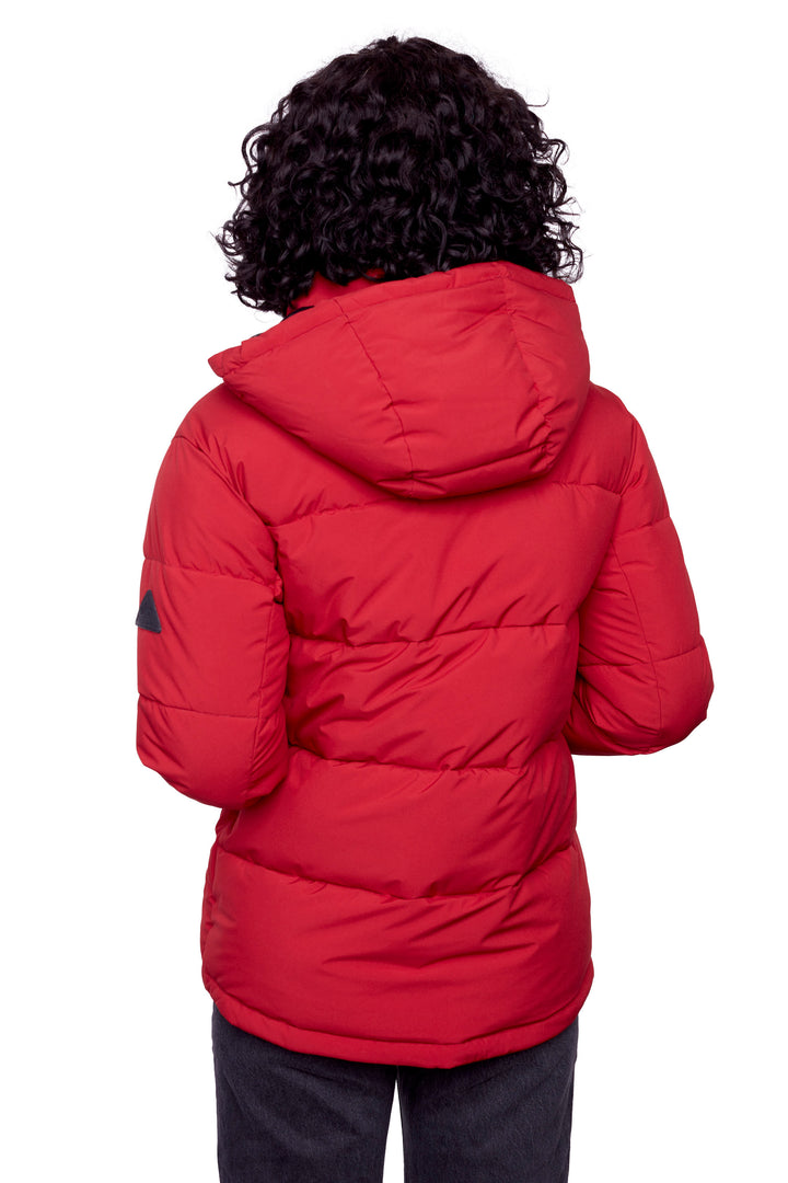 FORILLON | WOMEN'S VEGAN DOWN (RECYCLED) SHORT QUILTED PUFFER JACKET, DEEP RED