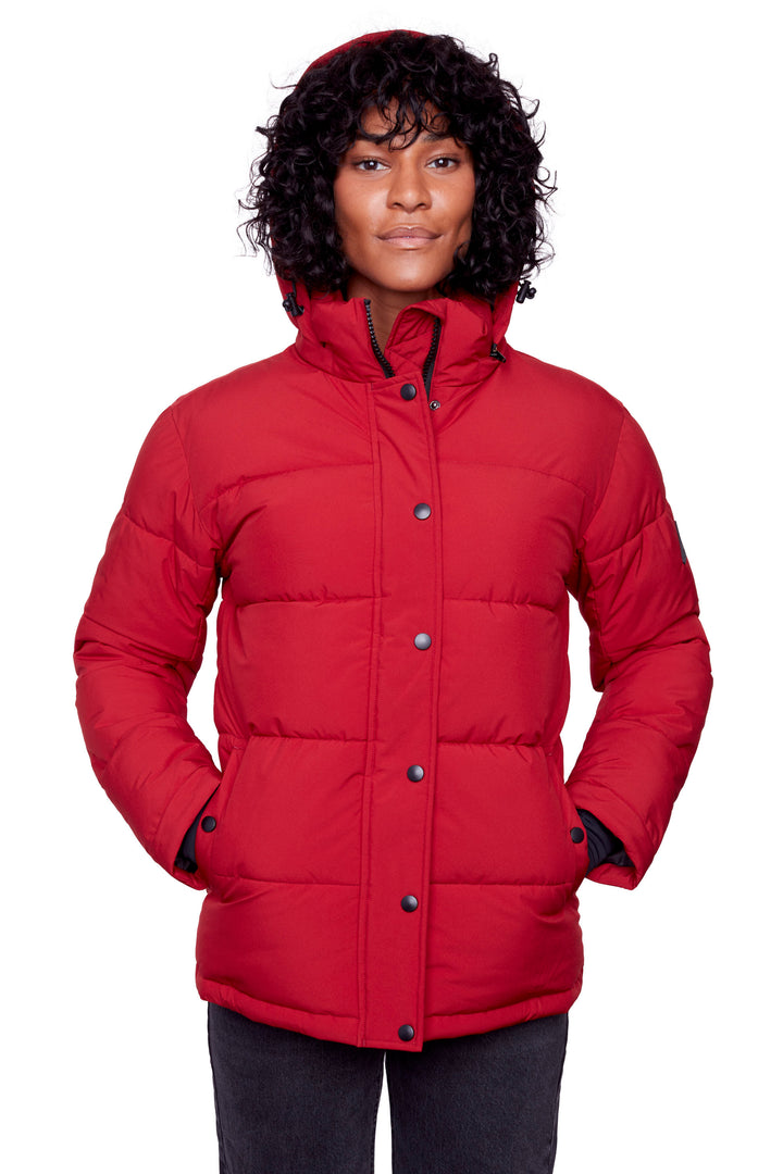 FORILLON | WOMEN'S VEGAN DOWN (RECYCLED) SHORT QUILTED PUFFER JACKET, DEEP RED