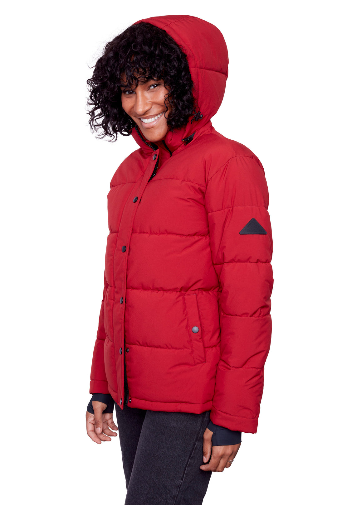 FORILLON | WOMEN'S VEGAN DOWN (RECYCLED) SHORT QUILTED PUFFER JACKET, DEEP RED