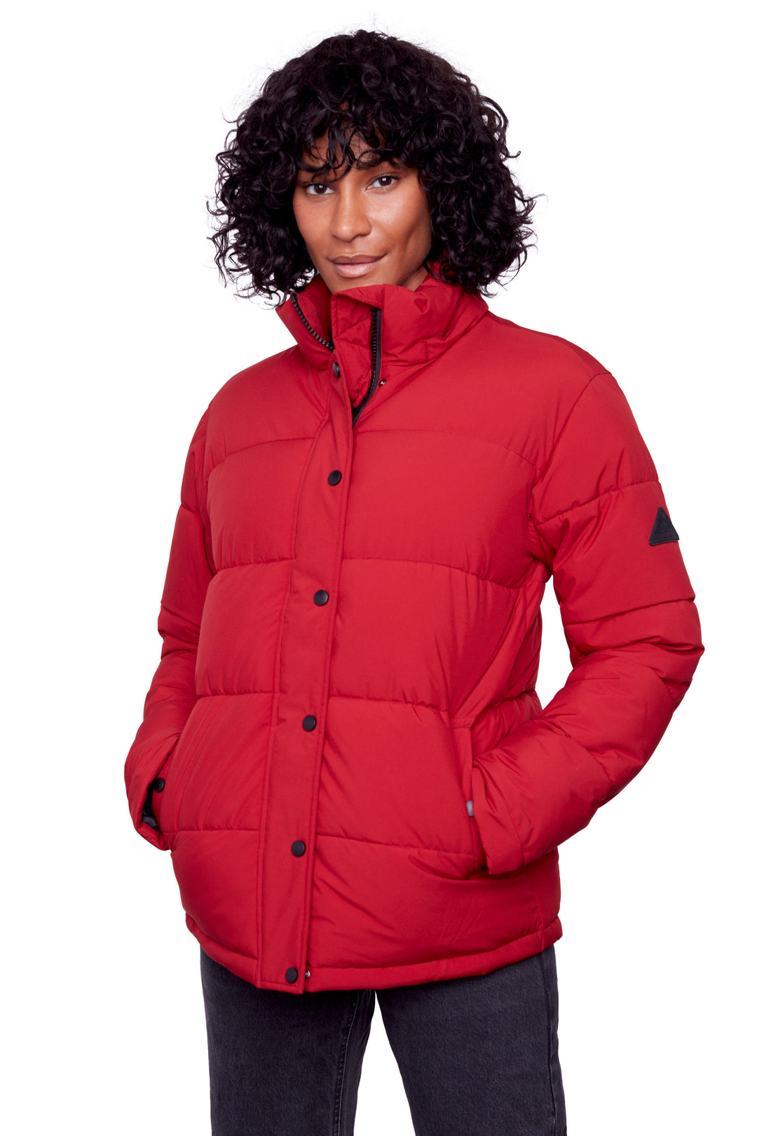 FORILLON | WOMEN'S VEGAN DOWN (RECYCLED) SHORT QUILTED PUFFER JACKET, DEEP RED