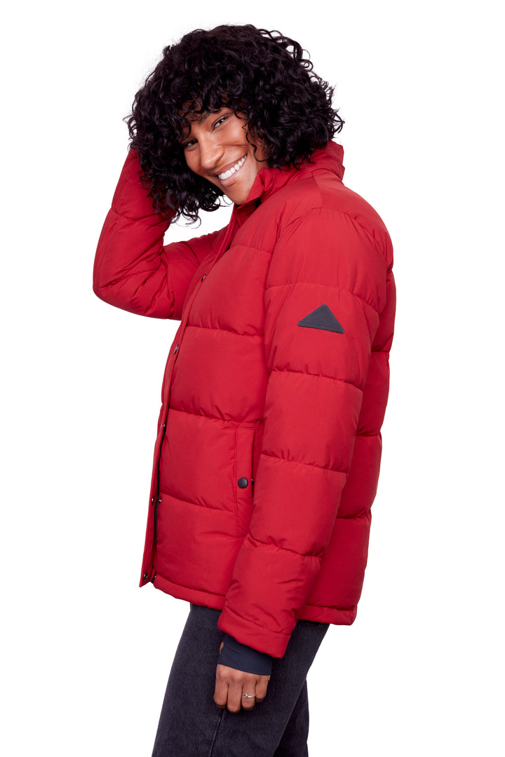 FORILLON | WOMEN'S VEGAN DOWN (RECYCLED) SHORT QUILTED PUFFER JACKET, DEEP RED