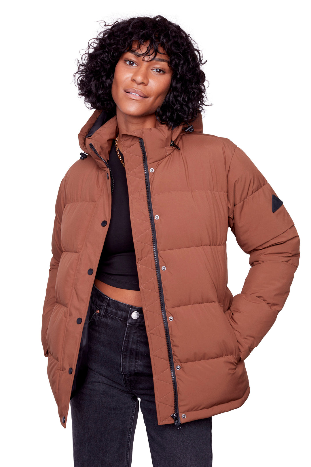 FORILLON | WOMEN'S VEGAN DOWN (RECYCLED) SHORT QUILTED PUFFER JACKET, MAPLE