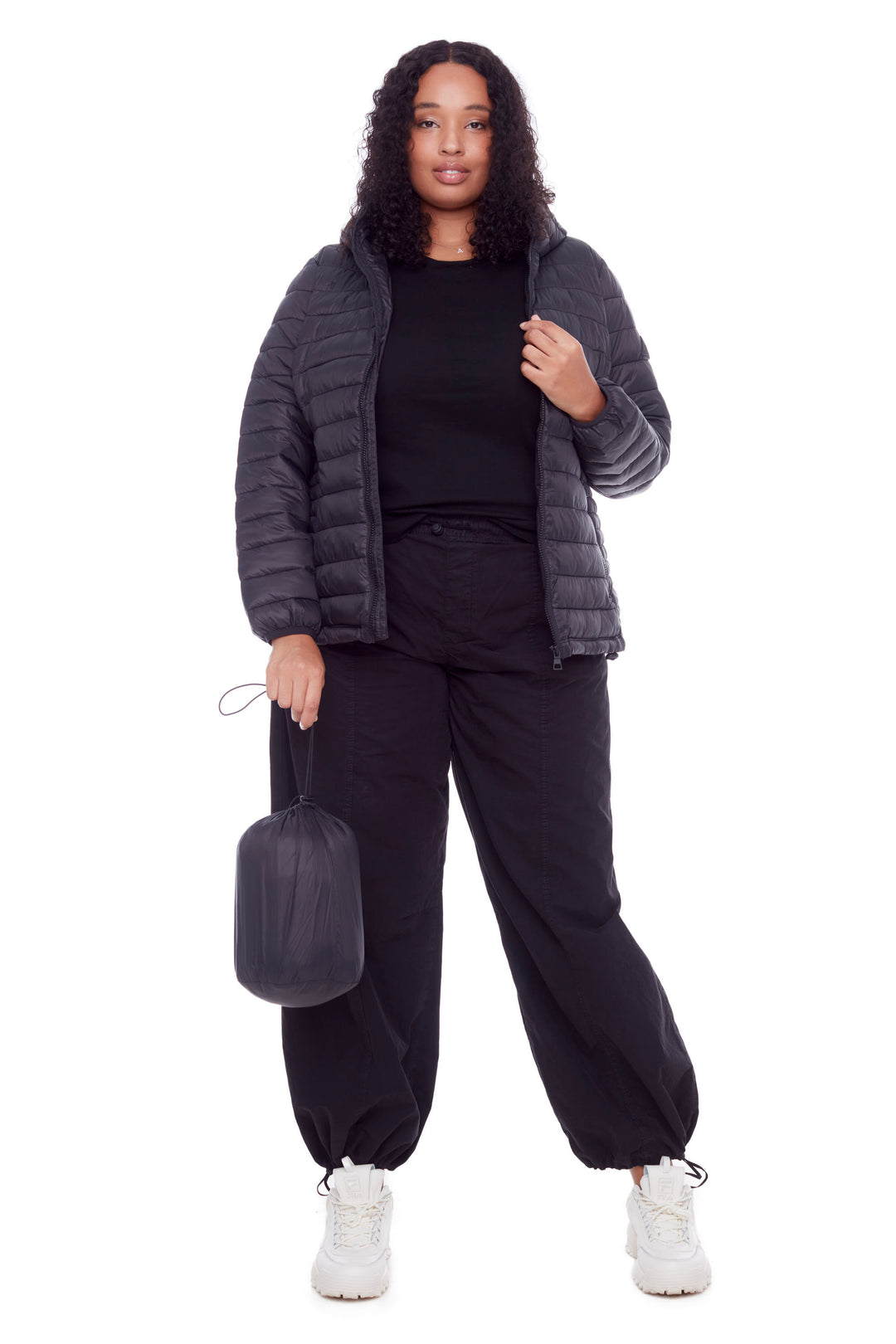 YOHO PLUS | WOMEN'S VEGAN DOWN (RECYCLED) LIGHTWEIGHT PACKABLE PUFFER, BLACK (PLUS SIZE)