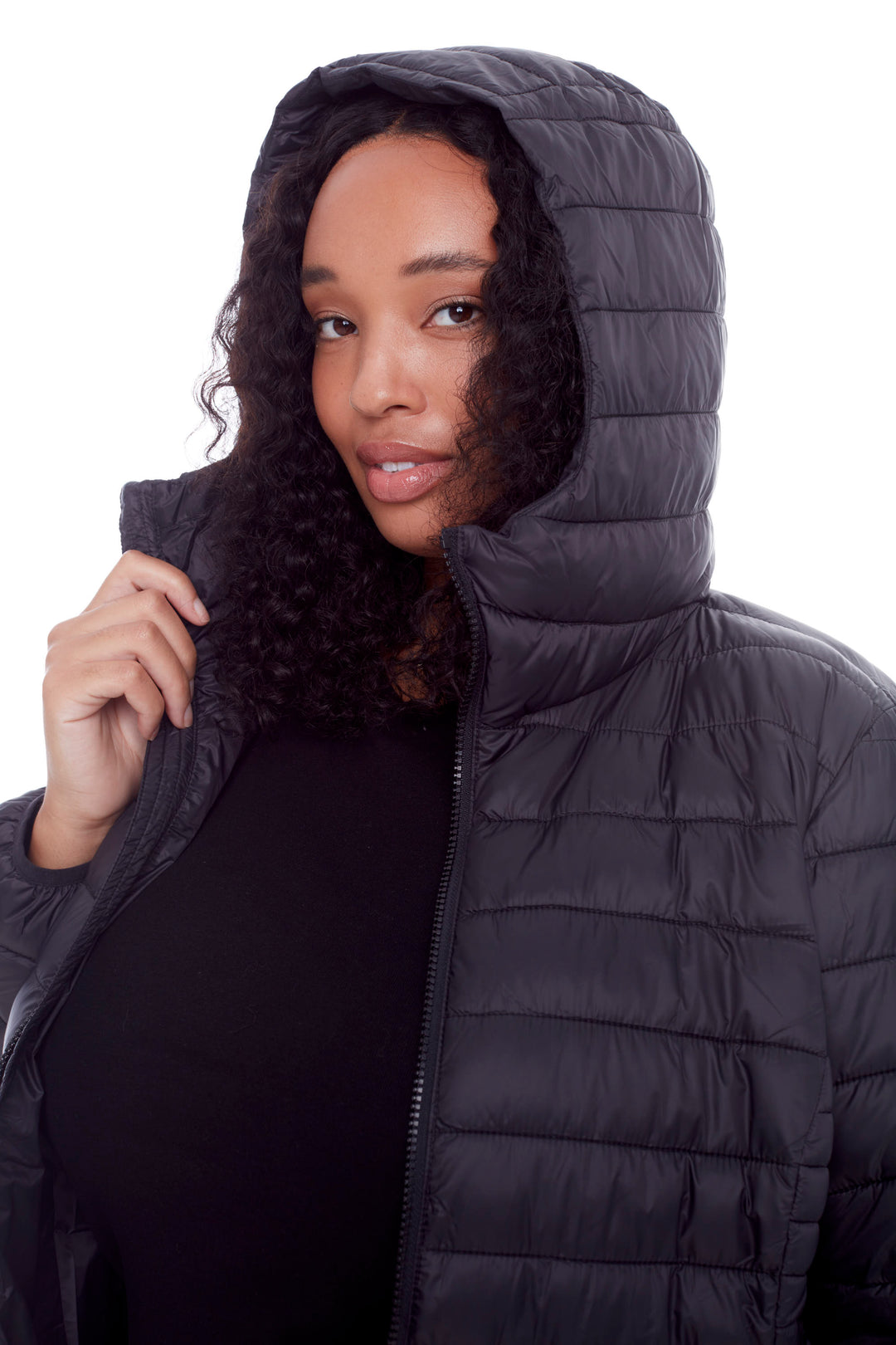 YOHO PLUS | WOMEN'S VEGAN DOWN (RECYCLED) LIGHTWEIGHT PACKABLE PUFFER, BLACK (PLUS SIZE)