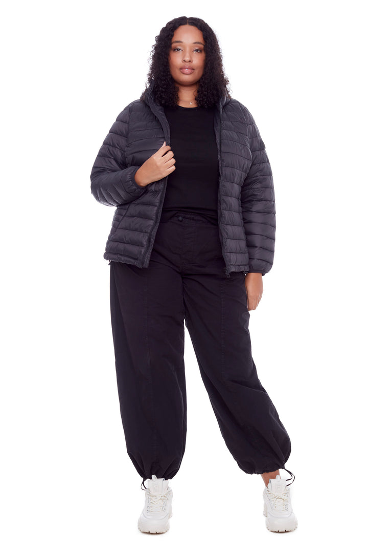 YOHO PLUS | WOMEN'S VEGAN DOWN (RECYCLED) LIGHTWEIGHT PACKABLE PUFFER, BLACK (PLUS SIZE)