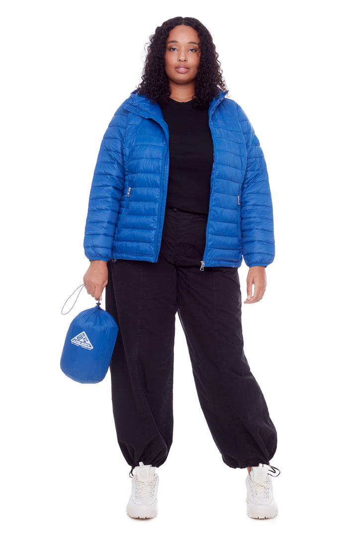 YOHO PLUS | WOMEN'S VEGAN DOWN (RECYCLED) LIGHTWEIGHT PACKABLE PUFFER, COBALT (PLUS SIZE)