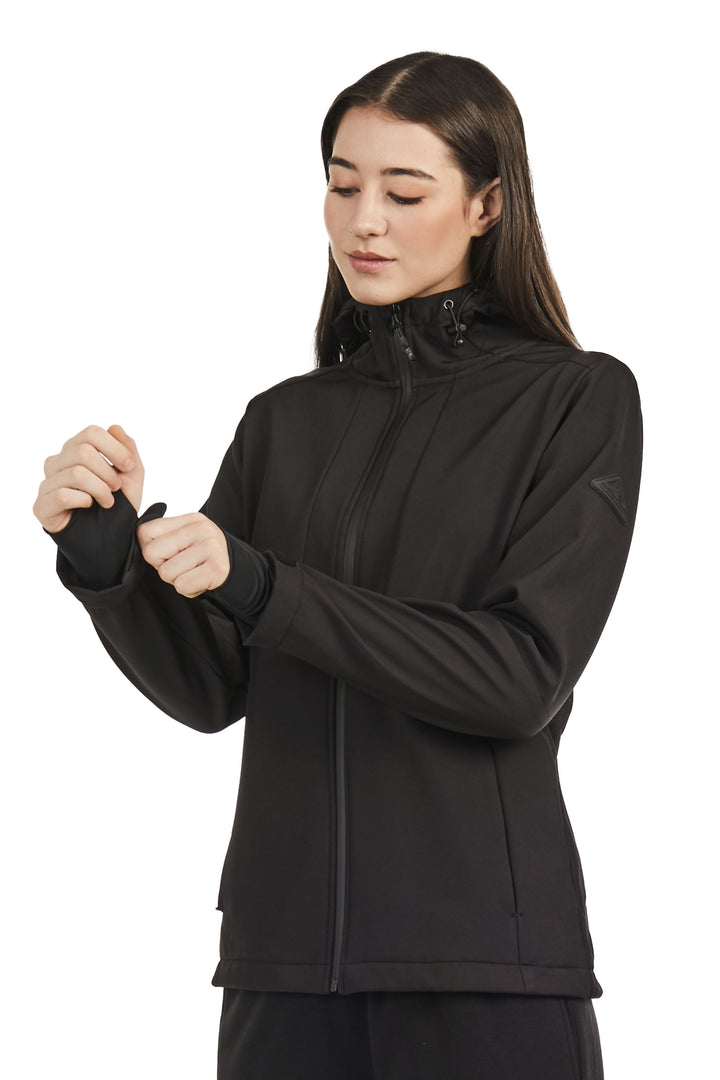 MACKENZIE | WOMEN'S FLEECE LINED SOFTSHELL WINDBREAKER, BLACK