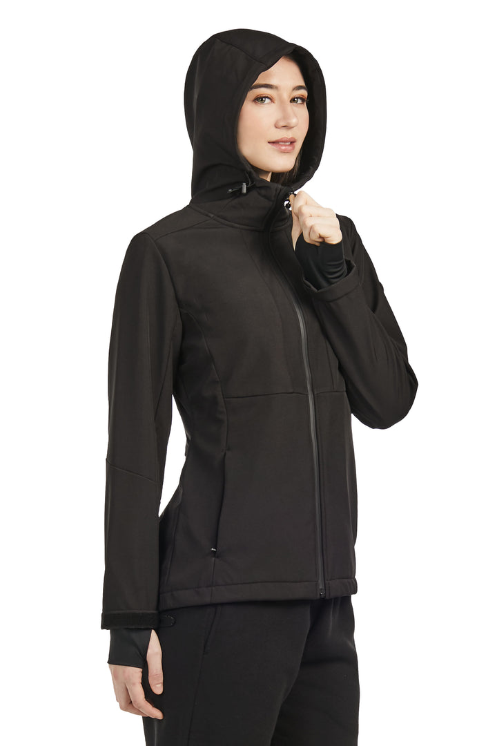 MACKENZIE | WOMEN'S FLEECE LINED SOFTSHELL WINDBREAKER, BLACK