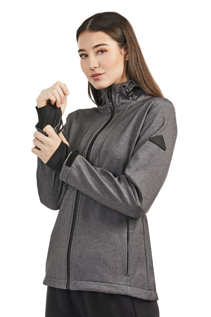 MACKENZIE | WOMEN'S FLEECE LINED SOFTSHELL WINDBREAKER, DARK GREY