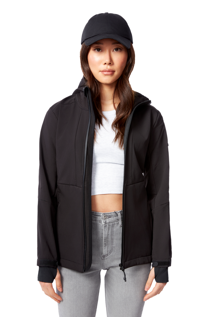 MACKENZIE | WOMEN'S FLEECE LINED SOFTSHELL WINDBREAKER, BLACK