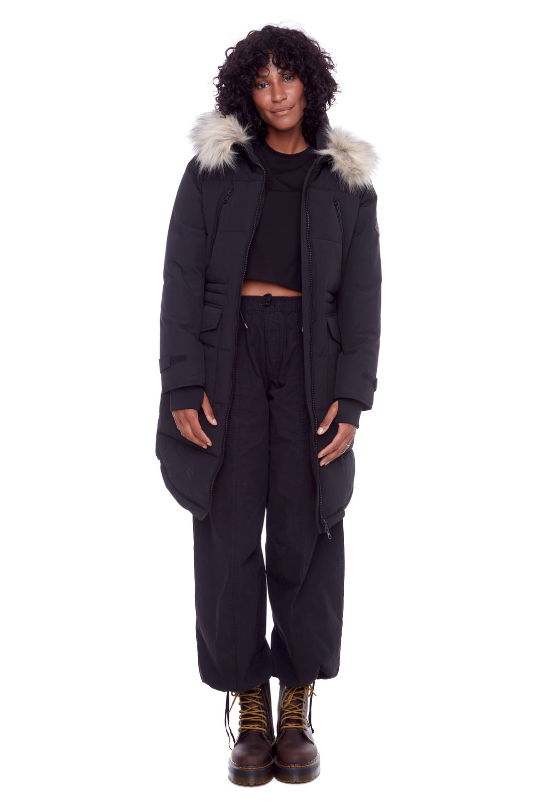 UKON | WOMEN'S VEGAN DOWN (RECYCLED) DRAWSTRING PARKA, BLACK