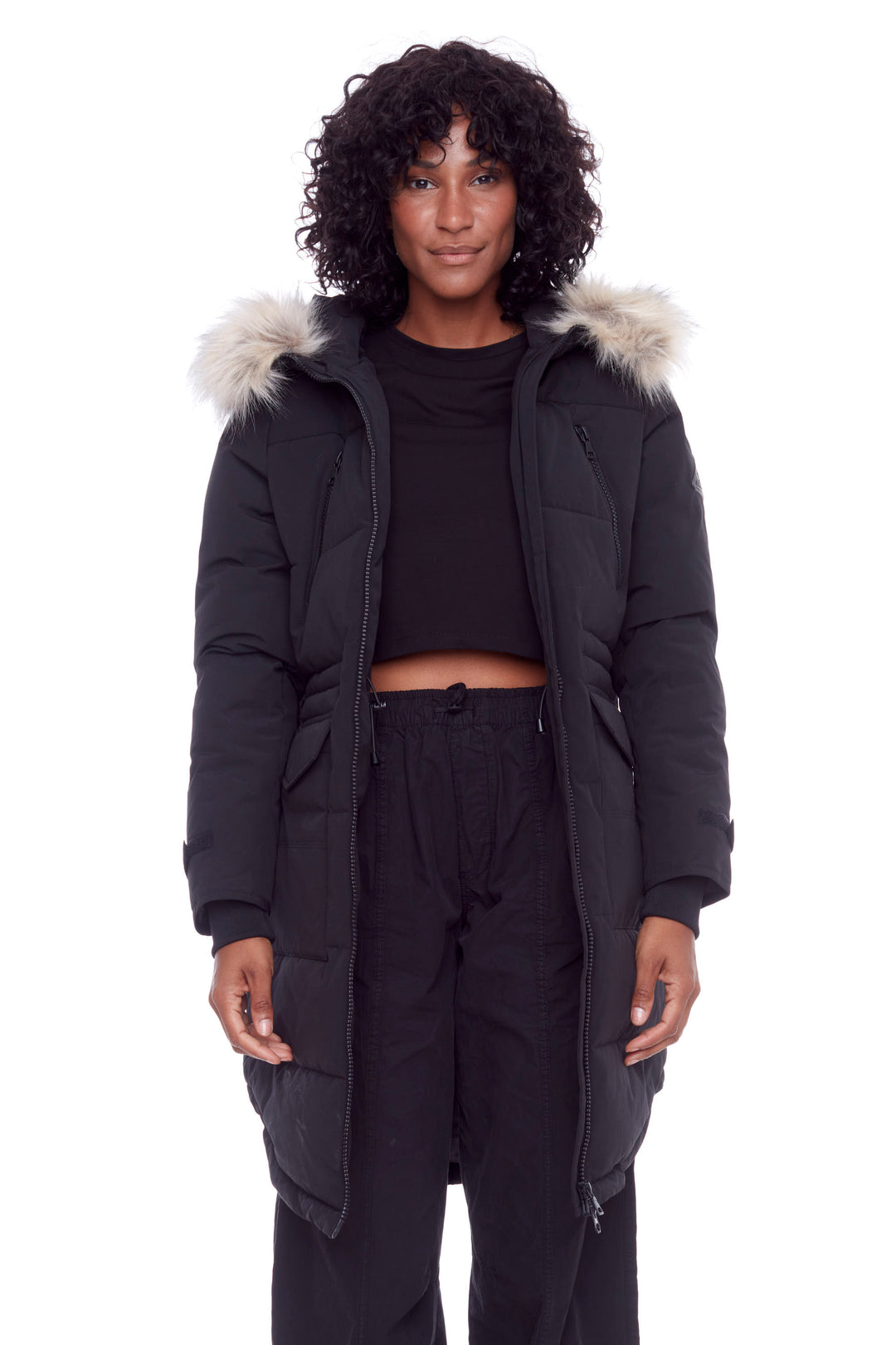 UKON | WOMEN'S VEGAN DOWN (RECYCLED) DRAWSTRING PARKA, BLACK