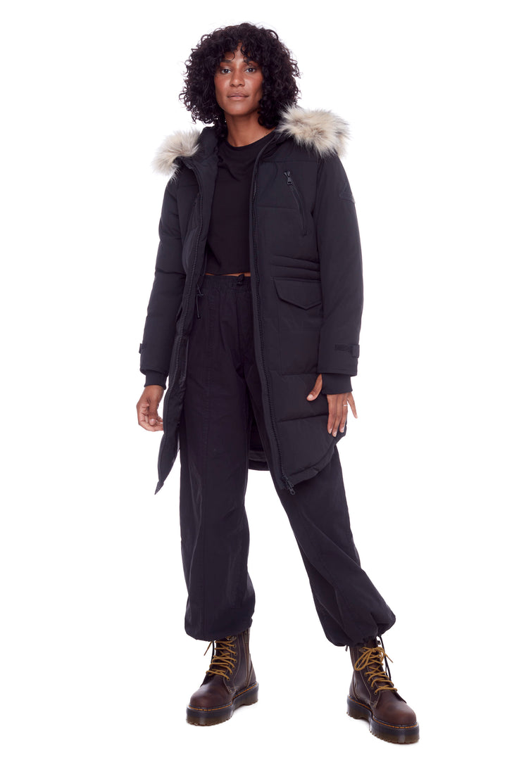 UKON | WOMEN'S VEGAN DOWN (RECYCLED) DRAWSTRING PARKA, BLACK