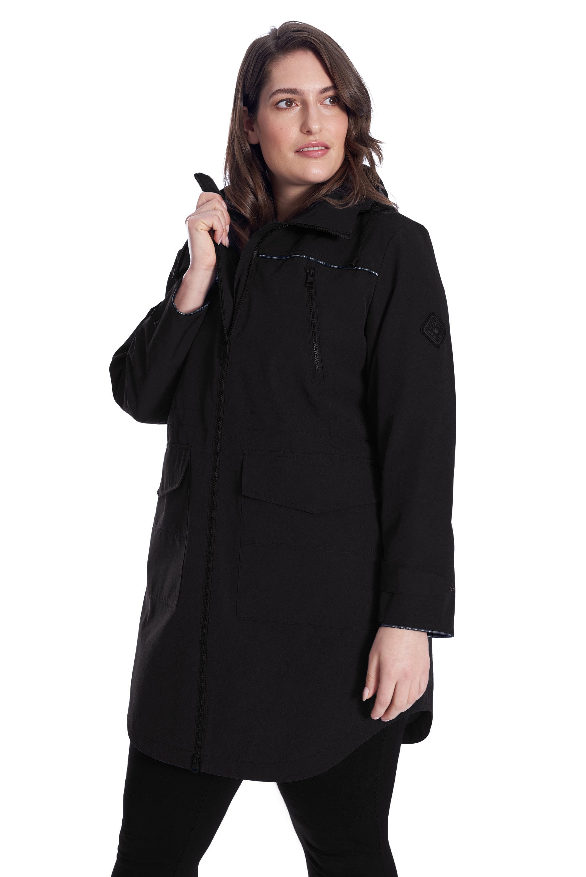 KUSAWA PLUS | WOMEN'S DRAWSTRING RAINCOAT, BLACK (PLUS SIZE
