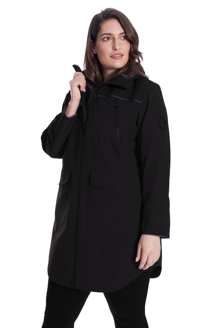 KUSAWA PLUS | WOMEN'S DRAWSTRING RAINCOAT, BLACK (PLUS SIZE)