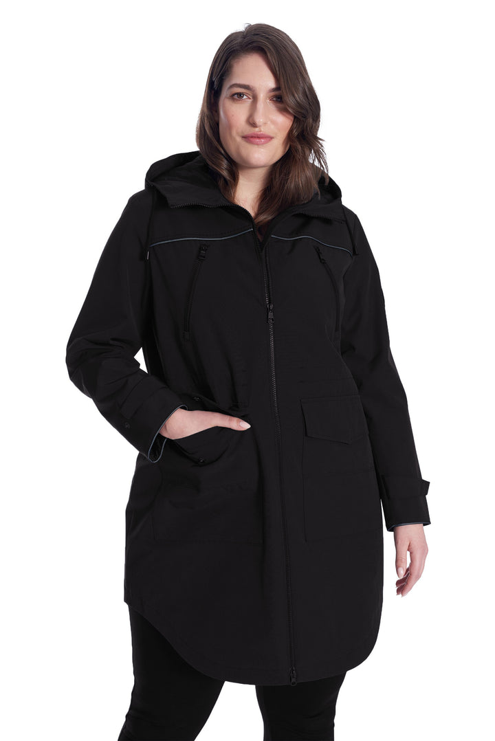 KUSAWA PLUS | WOMEN'S DRAWSTRING RAINCOAT, BLACK (PLUS SIZE)