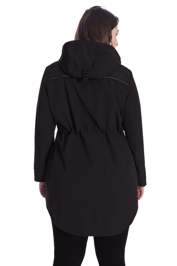KUSAWA PLUS | WOMEN'S DRAWSTRING RAINCOAT, BLACK (PLUS SIZE)