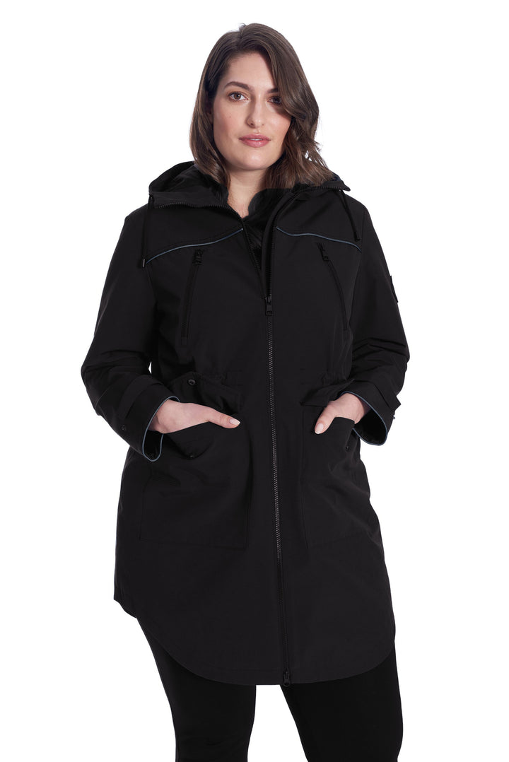 KUSAWA PLUS | WOMEN'S DRAWSTRING RAINCOAT, BLACK (PLUS SIZE)