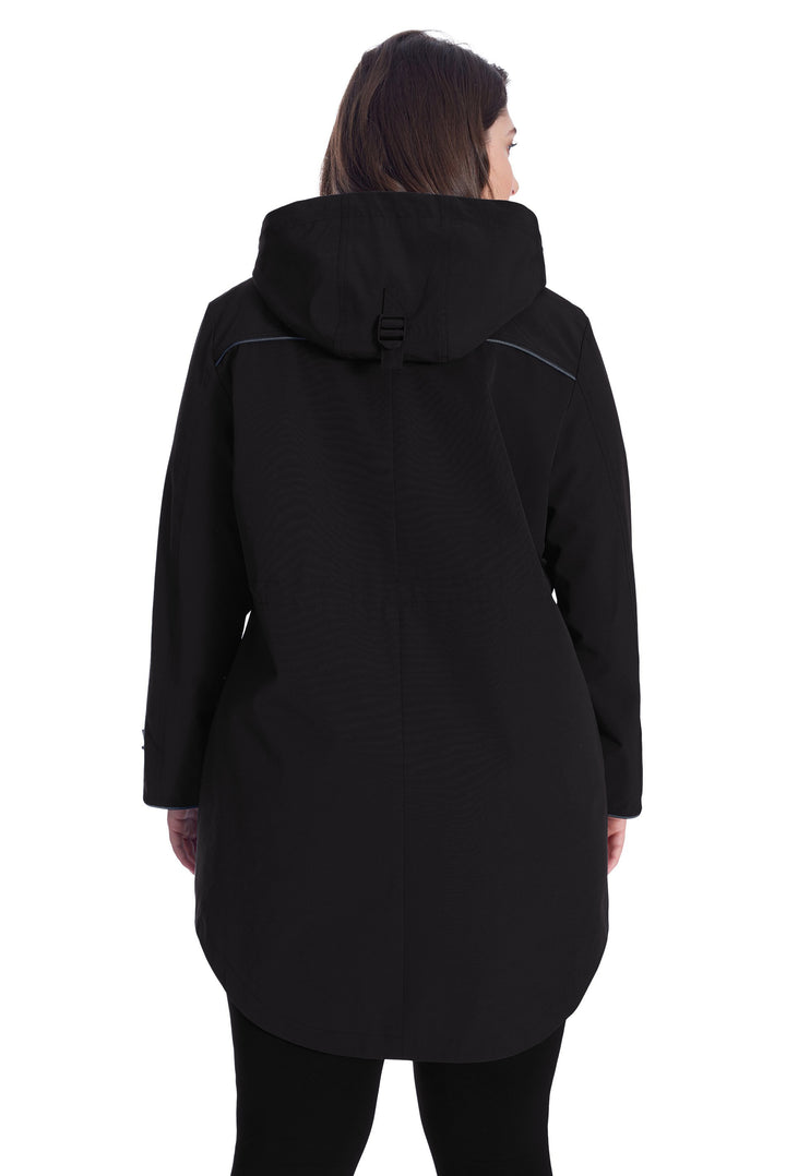 KUSAWA PLUS | WOMEN'S DRAWSTRING RAINCOAT, BLACK (PLUS SIZE)