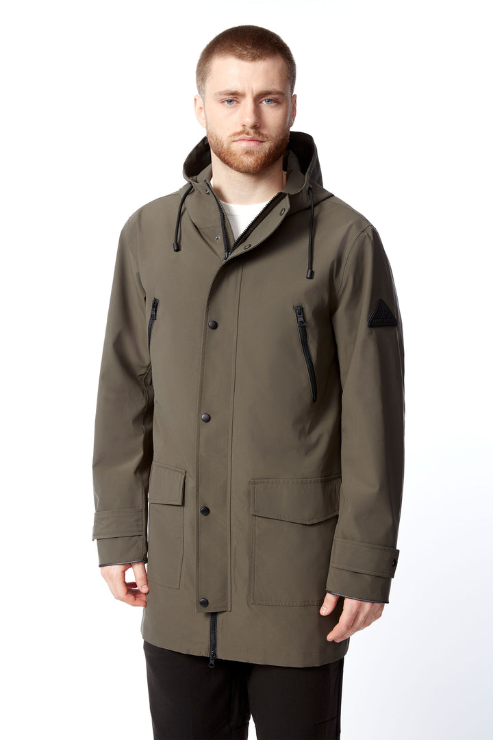 BANKS | MEN'S DRAWSTRING RAINCOAT, DARK OLIVE