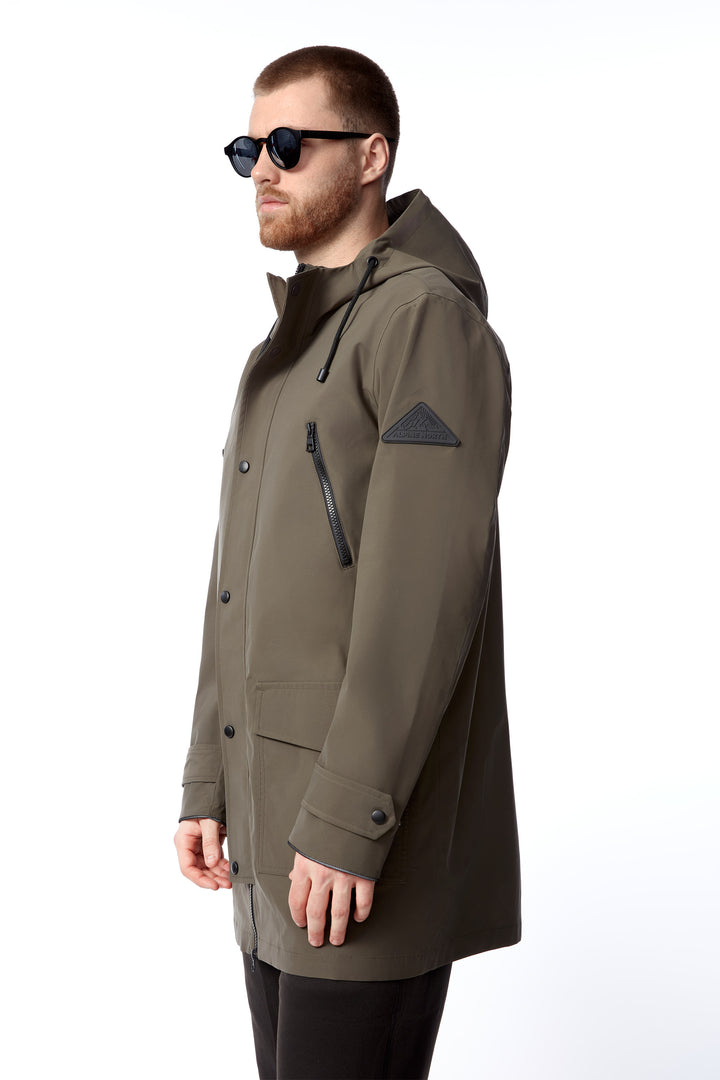BANKS | MEN'S DRAWSTRING RAINCOAT, DARK OLIVE